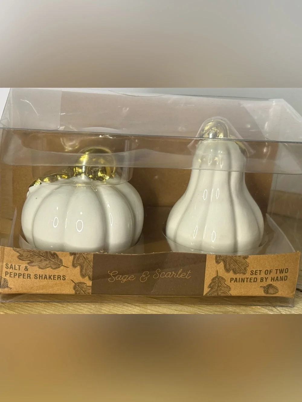 Sage & Scarlet White Ceramic Pumpkin and Gourd Salt & Pepper Set - NWT